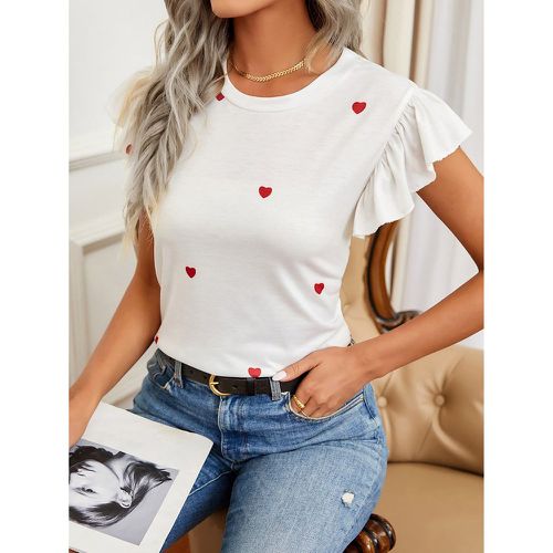 T-shirt à imprimé cœur manches papillon - SHEIN - Modalova