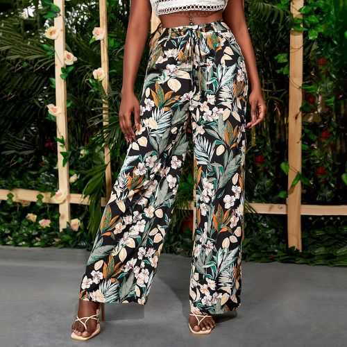 Pantalon ample à imprimé tropical ceinturé - SHEIN - Modalova