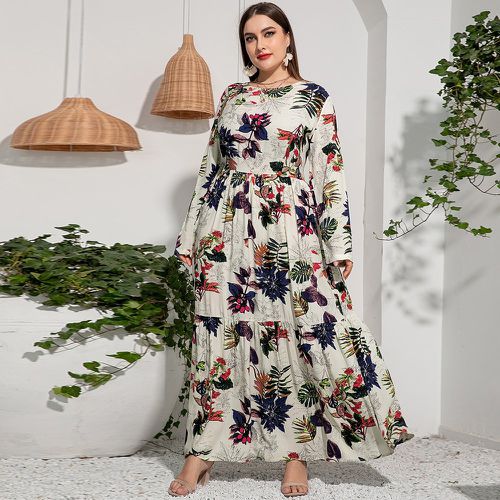 Robe longue à imprimé tropical à volants - SHEIN - Modalova