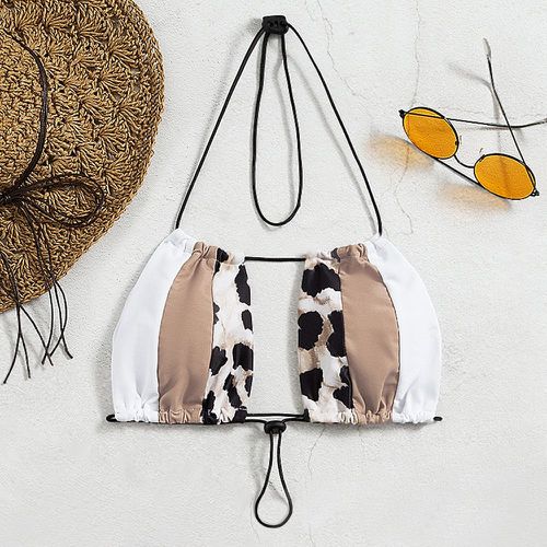 Haut de bikini léopard à blocs de couleurs - SHEIN - Modalova