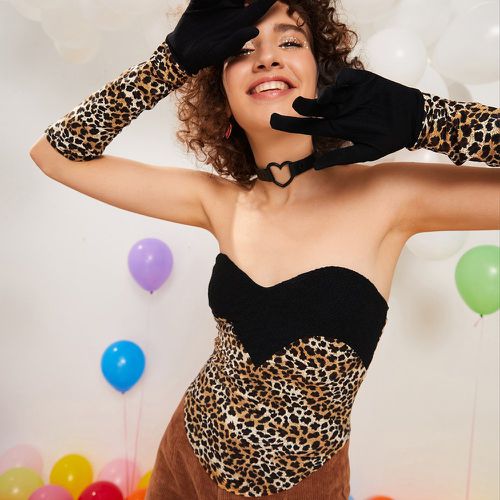 Top bandeau avec blocs de couleurs et motif léopard sans gants - SHEIN - Modalova