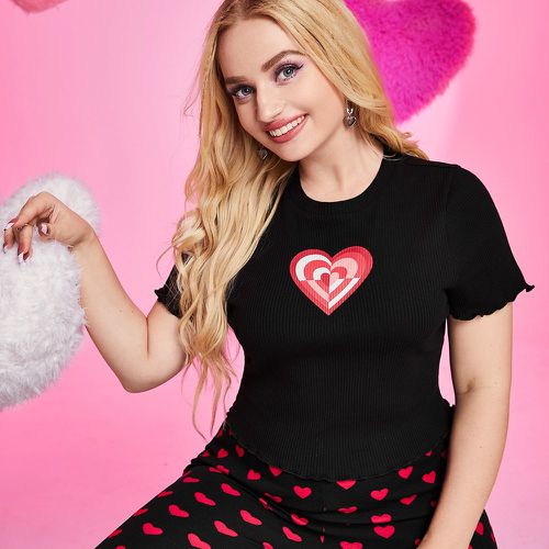T-shirt à ourlet ondulé à imprimé cœur - SHEIN - Modalova
