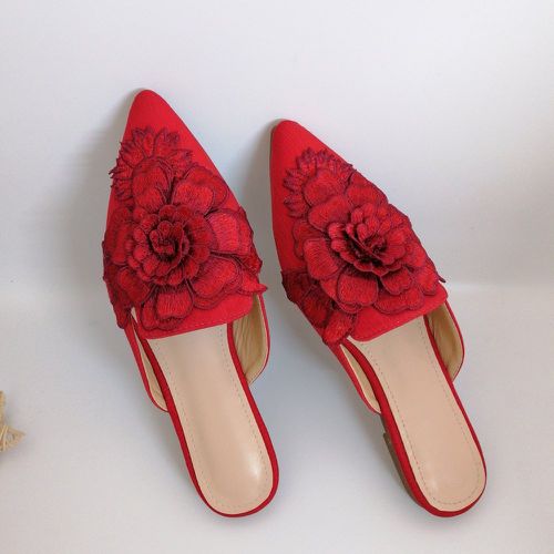 Chaussures plates à fleur à bout pointu Mules - SHEIN - Modalova