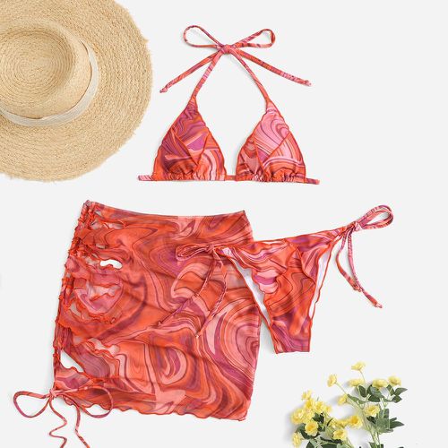 Pièces Bikini triangulaire ras-du-cou à motif fluide & jupe de plage - SHEIN - Modalova