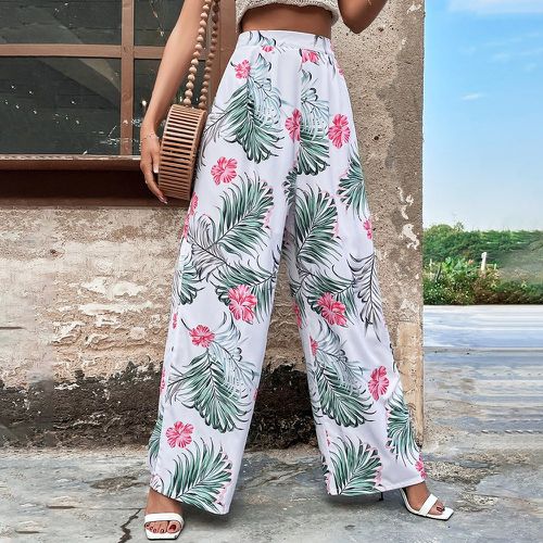 Pantalon ample à imprimé tropical taille haute - SHEIN - Modalova