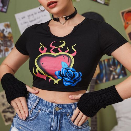 T-shirt court cœur & fleuri - SHEIN - Modalova