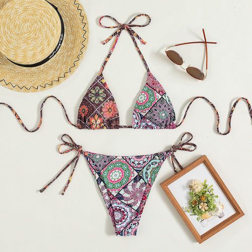 Bikini à imprimé mandala triangulaire à nœud - SHEIN - Modalova