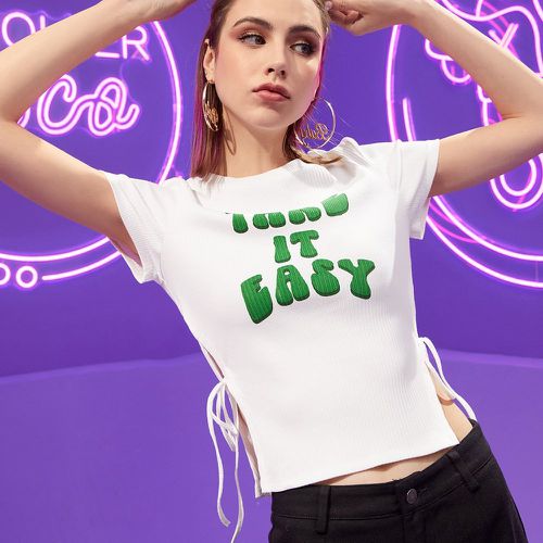T-shirt à motif slogan à nœud côtelé - SHEIN - Modalova