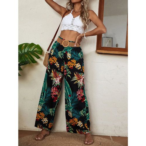 Pantalon ample à imprimé tropical à taille froncée - SHEIN - Modalova