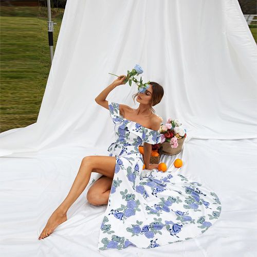 Robe à imprimé floral fendu col bardot - SHEIN - Modalova