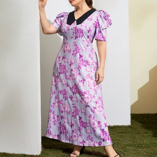 Robe à col claudine à imprimé fleur et rayures - SHEIN - Modalova