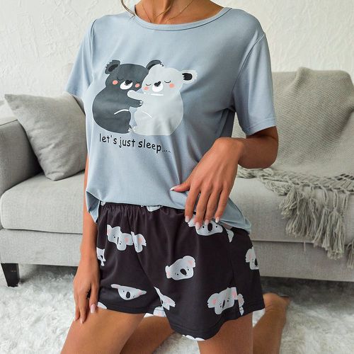 Ensemble pyjama short & t-shirt dessin animé et slogan - SHEIN - Modalova