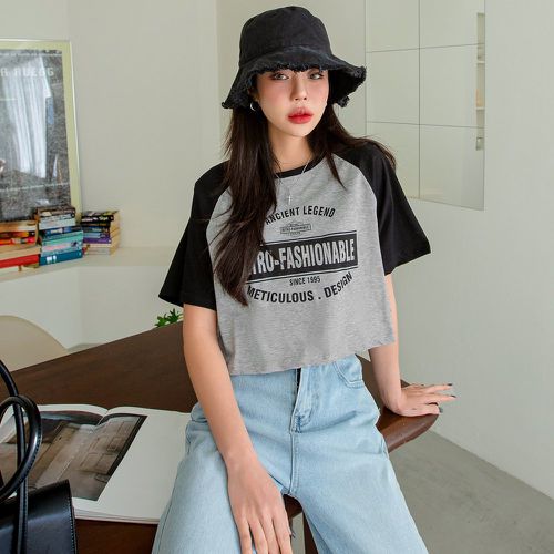 T-shirt à lettres à blocs de couleurs manches raglan - SHEIN - Modalova