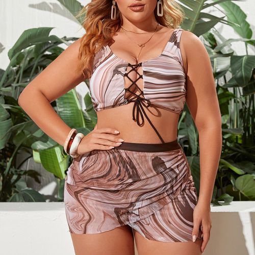 Bikini à imprimé à lacets taille haute avec jupe de plage - SHEIN - Modalova