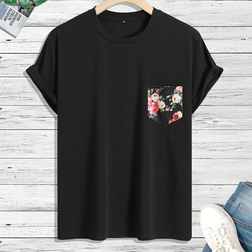 T-shirt à imprimé floral à poche - SHEIN - Modalova