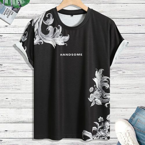 T-shirt à imprimé fleuri et lettre - SHEIN - Modalova