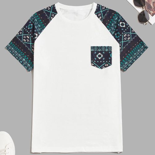 T-shirt à imprimé géométrique patch à poche manches raglan - SHEIN - Modalova
