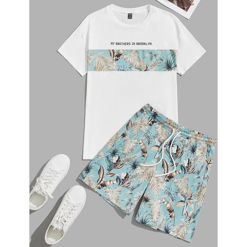 Ensemble short à cordon et t-shirt à motif tropical - SHEIN - Modalova