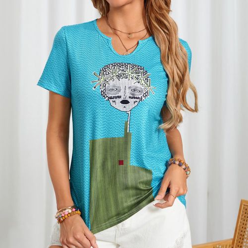 T-shirt à motif géométrique et figure - SHEIN - Modalova