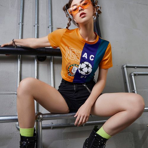 T-shirt à blocs de couleurs à imprimé - SHEIN - Modalova