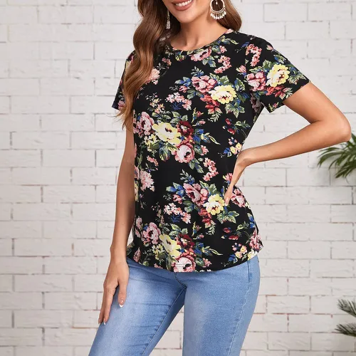T-shirt à imprimé fleur - SHEIN - Modalova