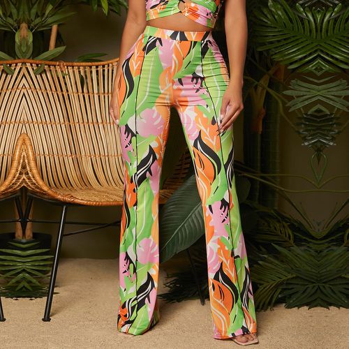 Pantalon évasé à imprimé tropical à couture - SHEIN - Modalova