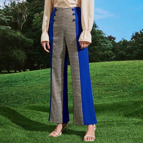 Pantalon ample à blocs de couleurs à carreaux - SHEIN - Modalova