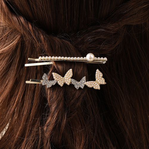Pièces Épingle à cheveux fausse perle & à strass à détail papillon - SHEIN - Modalova