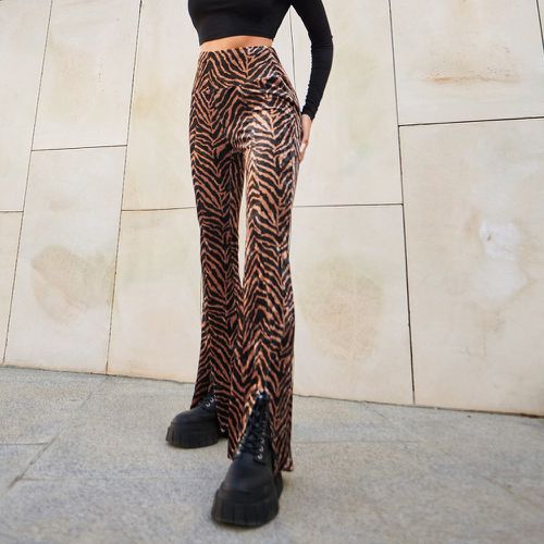 Pantalon évasé taille haute à imprimé fendu en velours - SHEIN - Modalova