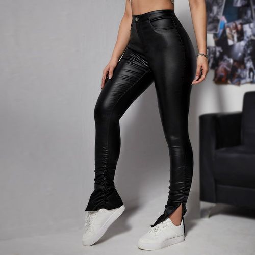Jean skinny taille haute fendu empilé ourlet effet cuir - SHEIN - Modalova
