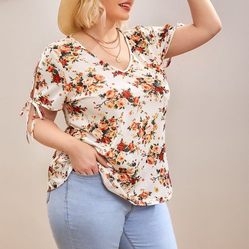 T-shirt à imprimé floral à poignets noués - SHEIN - Modalova