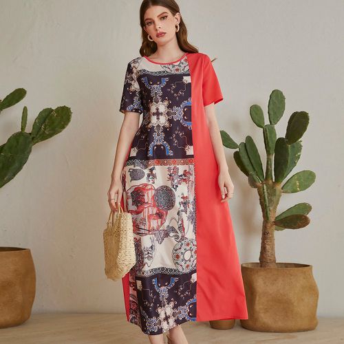 Robe tunique à imprimé mandala à blocs de couleurs - SHEIN - Modalova