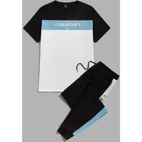 T-shirt à blocs de couleurs à lettres & Pantalon de jogging à cordon - SHEIN - Modalova