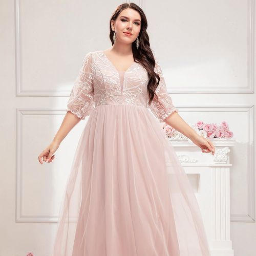 Robe habillée brodé fleur en tulle - SHEIN - Modalova