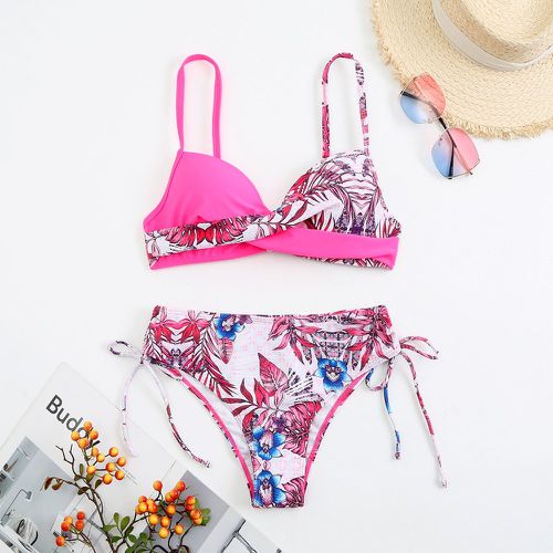 Bikini à imprimé tropical push-up à nœud - SHEIN - Modalova