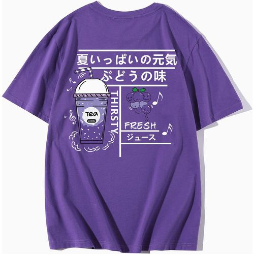 T-shirt avec motif caractère japonais & boisson à imprimé - SHEIN - Modalova