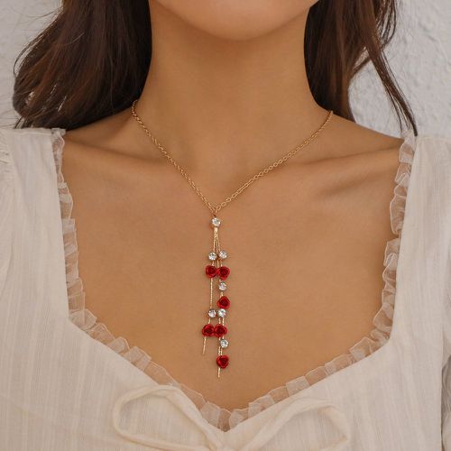 Collier avec pendentif à strass & rose - SHEIN - Modalova