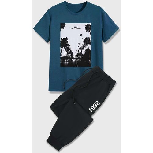 T-shirt tropical à lettres & Pantalon de survêtement à cordon - SHEIN - Modalova