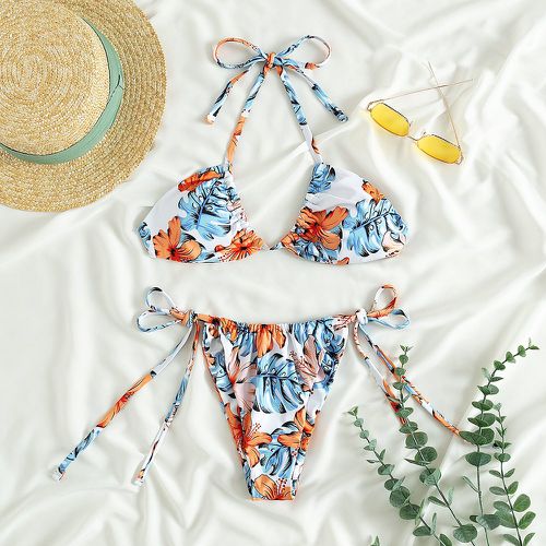 Bikini à imprimé tropical ras-du-cou à nœud - SHEIN - Modalova