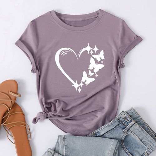 T-shirt cœur et à imprimé papillon - SHEIN - Modalova