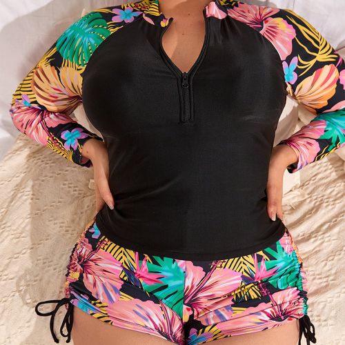 Bikini à imprimé tropical zippé avec manches longues - SHEIN - Modalova