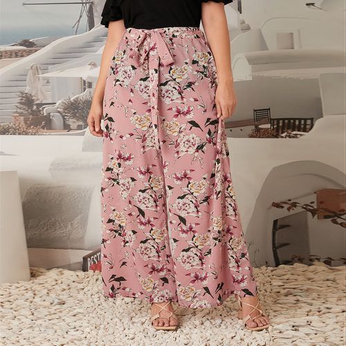 Pantalon ample à imprimé fleur ceinturé - SHEIN - Modalova