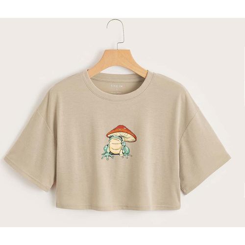 T-shirt court à imprimé champignon et grenouille - SHEIN - Modalova