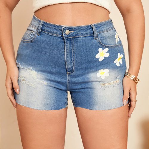 Short en jean à imprimé floral déchiré - SHEIN - Modalova