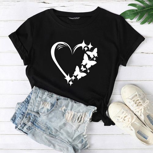 T-shirt cœur et à imprimé papillon - SHEIN - Modalova