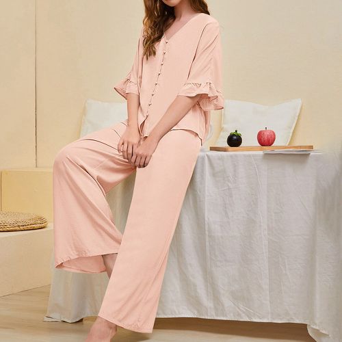 Ensemble de pyjama pantalon ample et top à manches évasées à bouton - SHEIN - Modalova