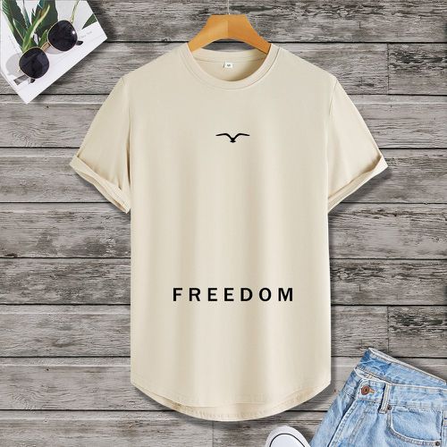 T-shirt asymétrique oiseau & à lettres - SHEIN - Modalova
