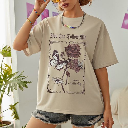 T-shirt oversize à motif slogan et papillon - SHEIN - Modalova