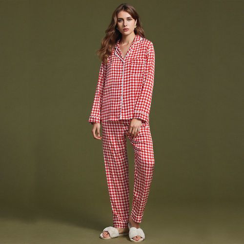 Ensemble de pyjama blouse et pantalon à pied-de-poule à poche - SHEIN - Modalova