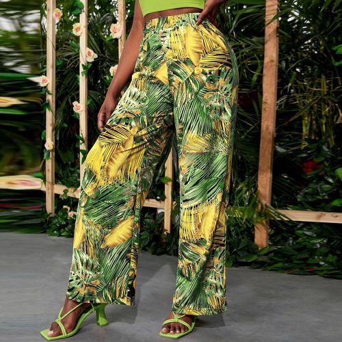 Pantalon ample taille haute à imprimé tropical - SHEIN - Modalova
